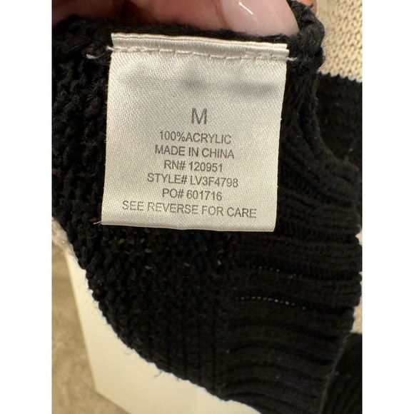 Olive & Oak Sweater Ivory & Black Striped Criss Cross Back Size Medium - Picture 6 of 9